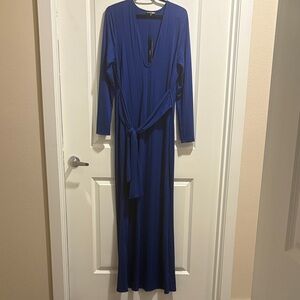 Fashion Nova Cobalt Blue Long Sleeve Wrap Maxi Dress